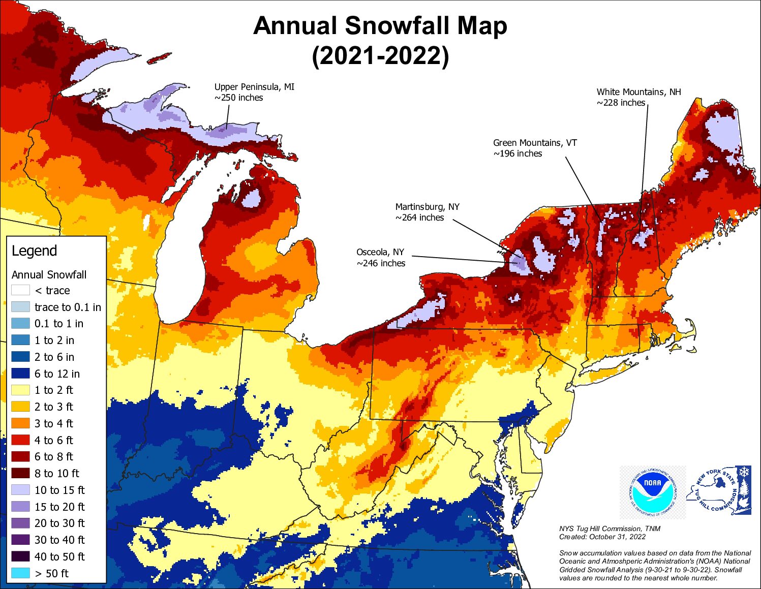 Us Average Annual Snowfall Map